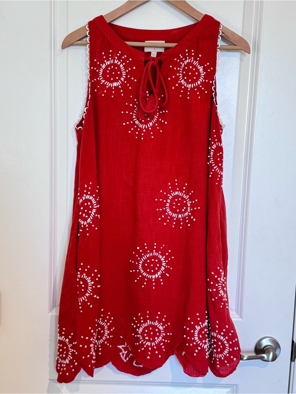 Ciebon Red Kailani Embroidered A-Line Dress Bohemian Flowy Resortwear Sz Small